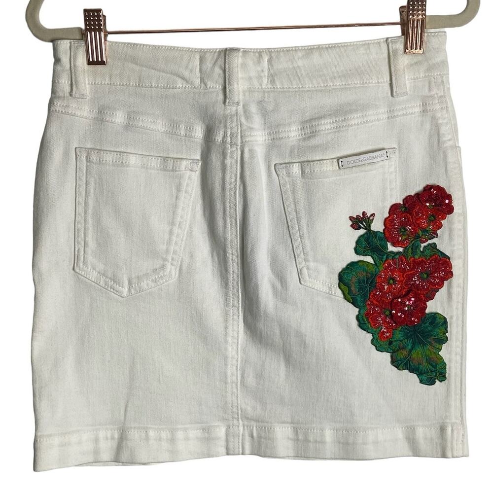 Dolce & Gabbana Authentic Designer Denim Mini Skirt Sequin Floral Embroidery 38